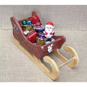 Bobble Santa In Sleigh Decoration Christmas Kitsch Whimsical Holiday Handmade
